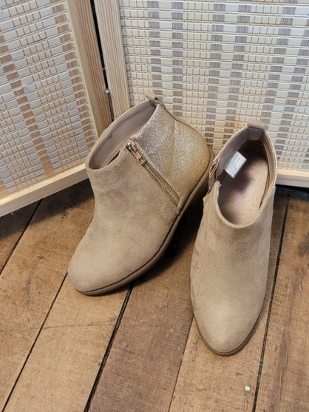 Fabkids Taupe Suede-Look Ankle Booties with Zip Side Size 5